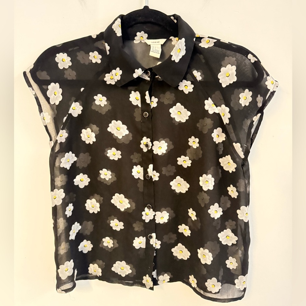 Floral Sheer Black Blouse 90s Inspired